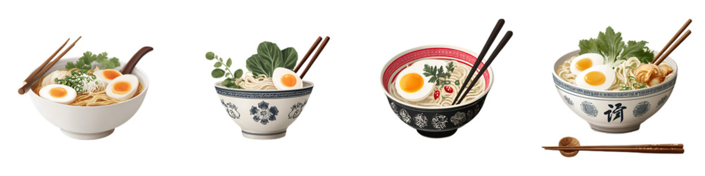 Delicious Ramen Bowls with Eggs and Chopsticks