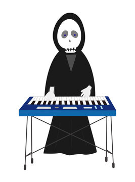ハロウィンの日に電子ピアノを演奏している死神