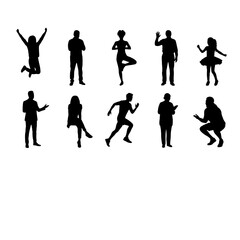 Obraz premium Set of diverse people icons dancing and celebrating in mid-air