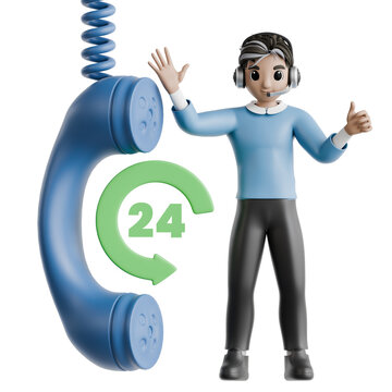 Twenty Four Hour Support 3D Illustration