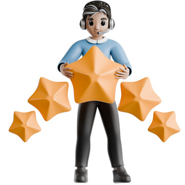 Five Star Customer Service 3D Illustration