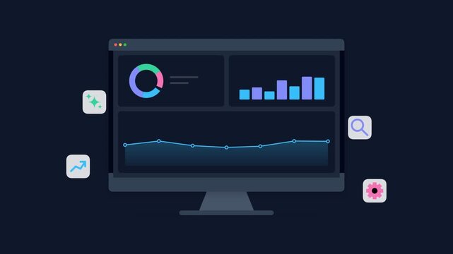 Digital data dashboard interface with colorful business analytics and charts