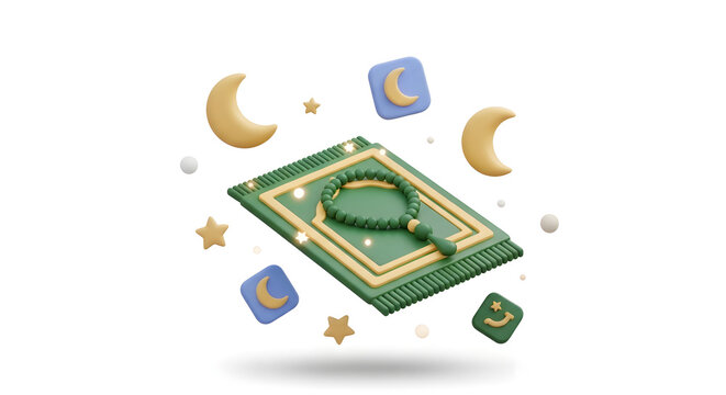 Islamic Holy Book and Prayer Beads with Crescent Moons.