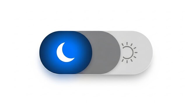 Toggle Switch for Dark Mode: A modern UI toggle switch displays both a bright sun icon and a crescent moon icon, representing the transition between light and dark theme settings.