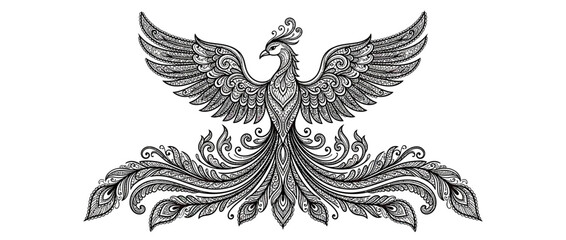 Fototapeta premium Elegant Mythical Bird with Ornate Feathers Isolated