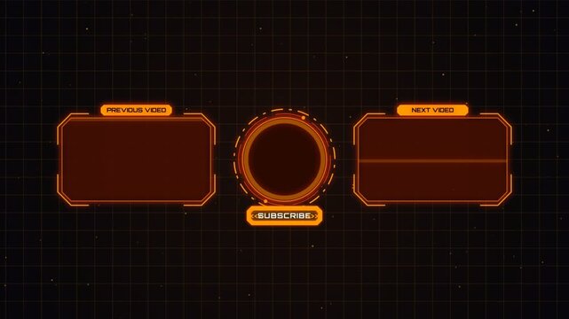 Neon orange hud end screen for youtube channel video outro with subscribe button