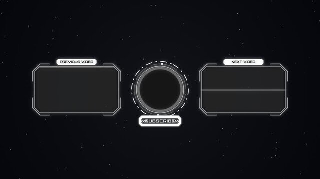 Futuristic youtube end screen overlay with animated subscription button frame