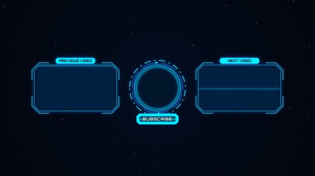 Futuristic blue neon overlay for youtube end screen with subscribe button