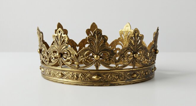 Golden Royal Crown: An ornate golden crown, intricately designed with regal patterns, rests elegantly, symbolizing power, royalty, and historical significance.