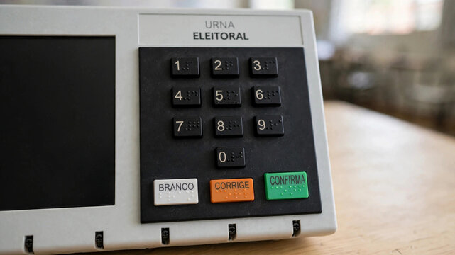 Urna eletr&ocirc;nica brasileira utilizada nas elei&ccedil;&otilde;es em seu local de vota&ccedil;&atilde;o.