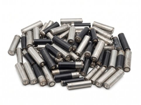 Large Pile of Assorted AA and AAA Batteries on White Background