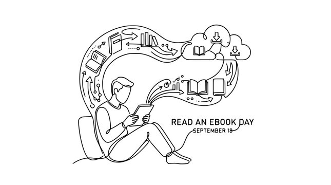 Person reading ebook on tablet, connected to cloud library, learning, education concept