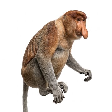 Highly Detailed Realistic Proboscis Monkey With Re Isolated On White Background