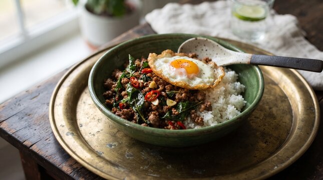 Thai pad kra pao basil pork cookbook food photography image