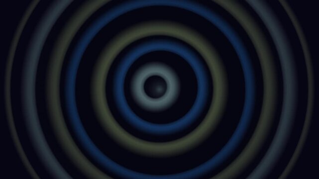 Concentric glowing rings radiate outward in alternating shades of blue and olive green against a dark background.