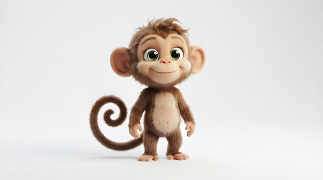 Cute cartoon monkey character standing with playful expression