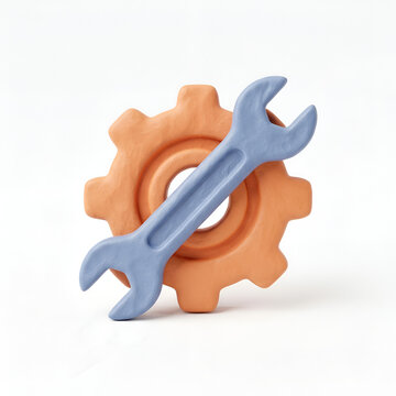 3D isometric clay wrench and gear for system maintenance