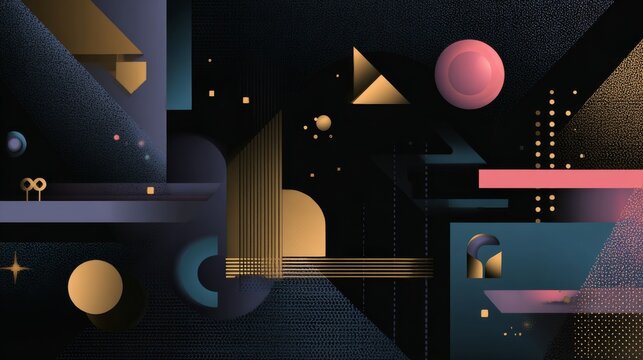 Abstract dark background with geometric graphic elements, modern minimalist composition, sophisticated black backdrop, contemporary decorative shapes, subtle visual texture, elegant luxury aesthetic, 