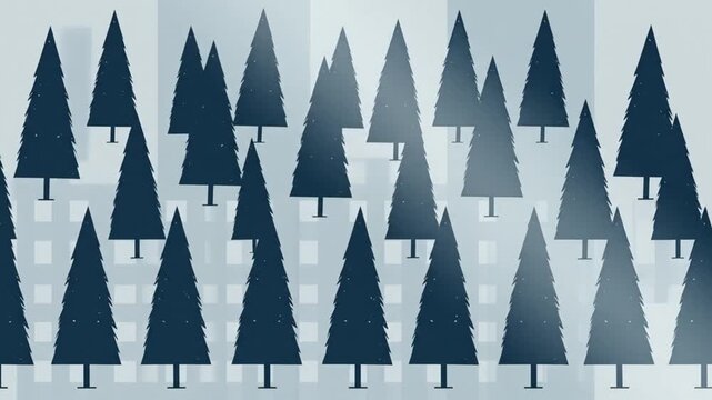 Abstract pattern of blue conifer trees on light background.