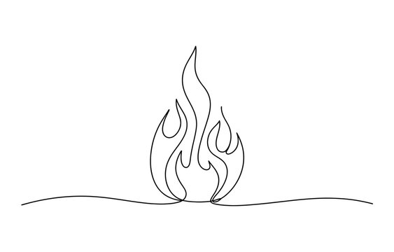 Continuous single line drawing of fire flame