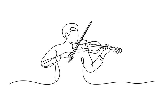 Continuous single line drawing of a man playing the violin