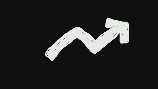 Hand drawn white zigzag arrow moving upward and downward on a dark background. 4K horizontal video