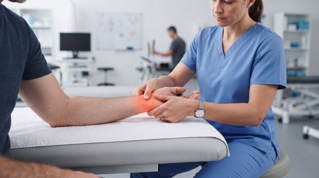 Physiotherapist Examining Patient Wrist Pain