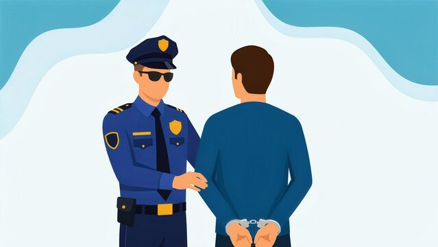 Police officer arresting a man in handcuffs