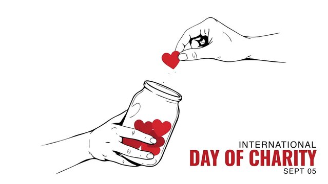 International day of charity concept with hand placing heart in donation jar illustration donation philanthropy