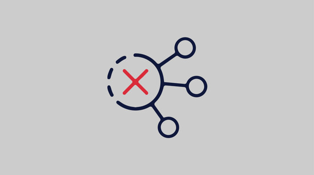 Network node icon with a red cross symbol represents a disconnected server or communication error.