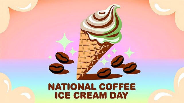 National coffee ice cream day celebration graphic with cone beverage caffeine refreshment illustration