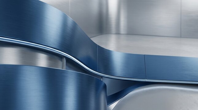 Abstract modern architecture blue metallic curve interior space design