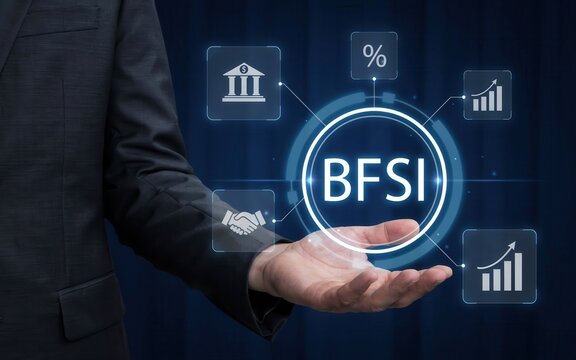 Businessman holding a digital interface with bfsi concept