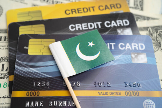 Pakistan flag on credit card, finance economy trading shopping online business.