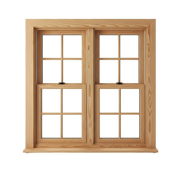 Simple wooden double hung window with panes