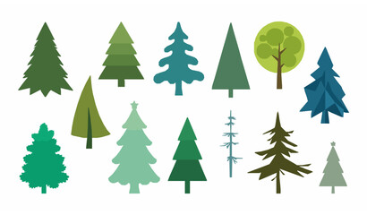 Obraz premium Whimsical abstract evergreen conifer pine and fir Christmas trees vector collection