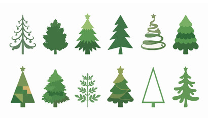 Obraz premium Cute Christmas conifer tree set with abstract pine fir evergreen and needle designs vector
