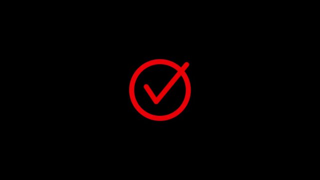 Red checkmark animation on black background, for ui ux, and success notification, tick approved confirm