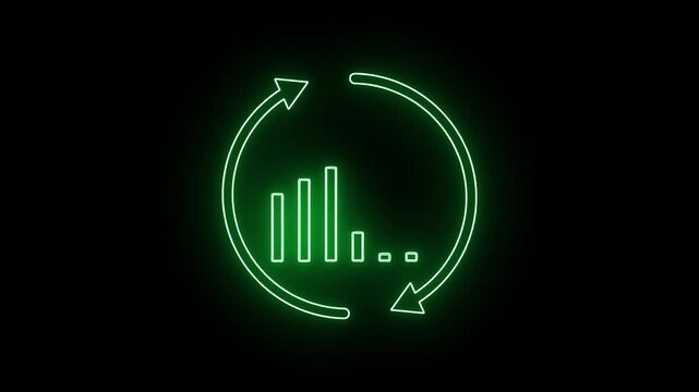 Neon green circular refresh with animated bar graph for business data analytics and digital ui reload