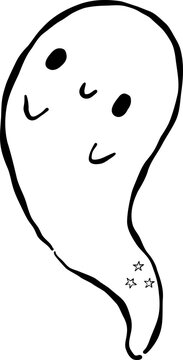 Cute Hand Drawn Ghost Outline Whimsical Illustration