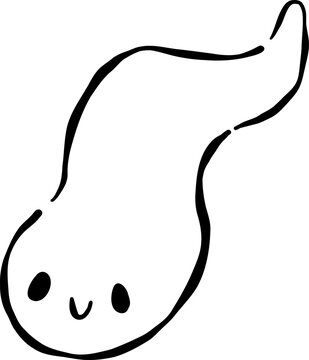 Cute Kawaii Ghost Outline Hand Drawn Illustration