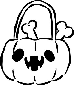 Cute Halloween Pumpkin Basket Outline Hand Drawn Illustration