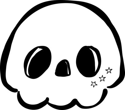 Cute Cartoon Skull Outline Hand Drawn Illustration