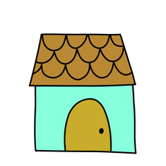 Cute Cartoon Castle house Illustration with Golden Roof and Simple Door