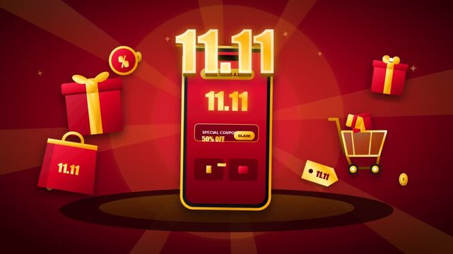 11.11 Shopping Festival Mobile App Promotion with Gifts and Shopping Cart.
