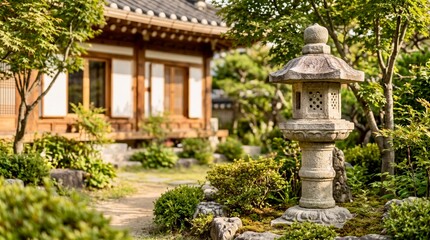 Fototapeta premium Traditional Korean Stone Lantern in Hanok Garden