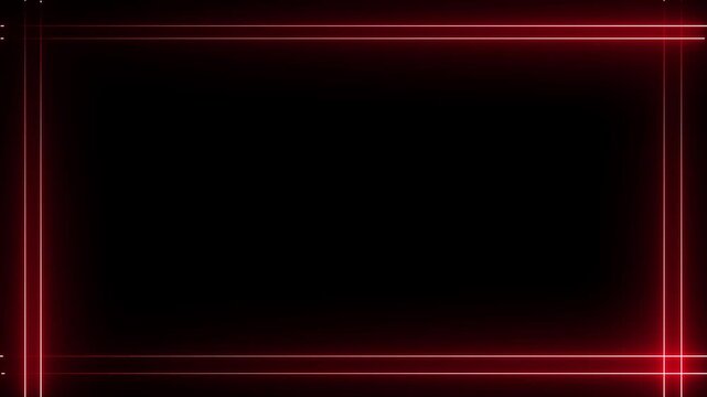 Vibrant red neon square frame with double lines on a dark black background for energetic borders.