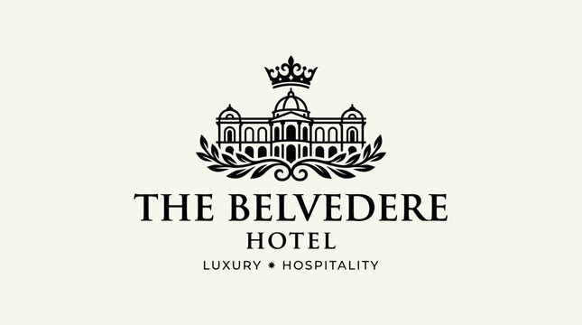 Classic hotel building logo for luxury hospitality brands