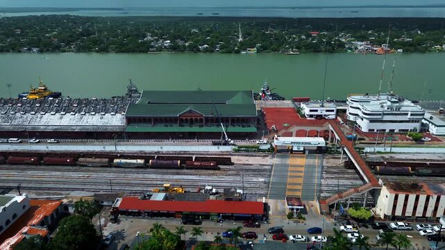 Tampico Custom House Museum Aerial Reveal with Port and River Porfiriato Architecture Historic Building