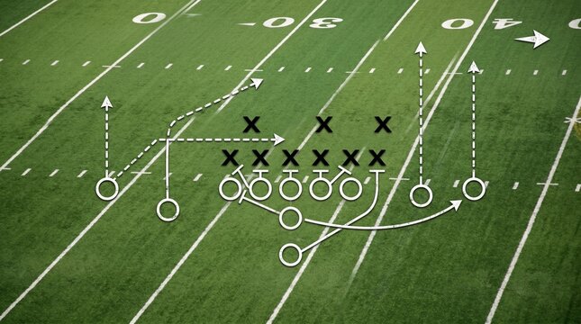 Football play diagram on field showing offensive strategy